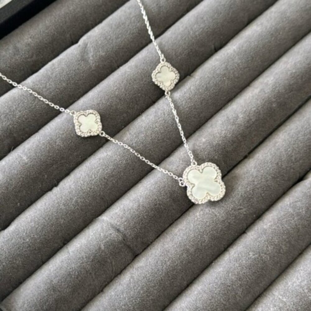 Rachel Zoe Sterling Silver 925 Necklace W 3 Mother Of Pearl Clovers - Picture 7 of 16